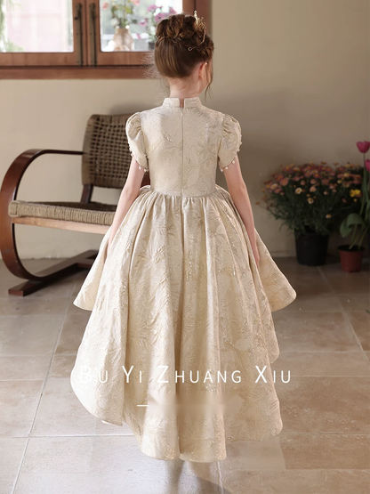 Girls Champagne High-Low Flower Girl Dress