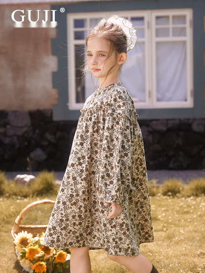 Girls Floral Long Sleeve Dress - Vintage Princess