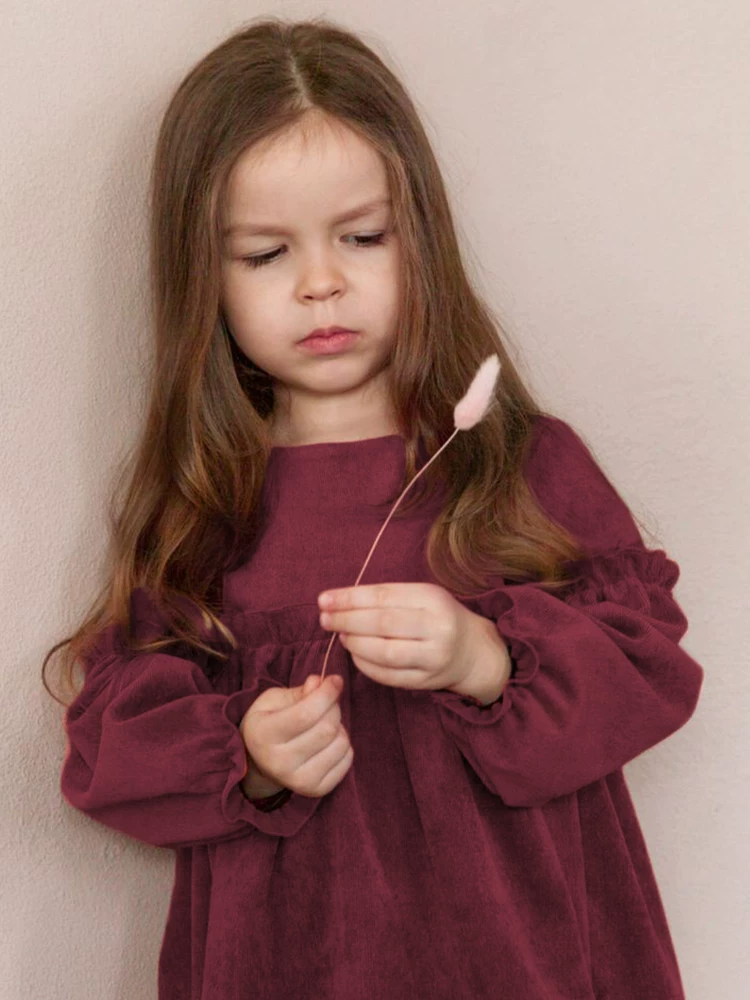 Girls Fleece-Lined Long Sleeve Dress - French Vintage