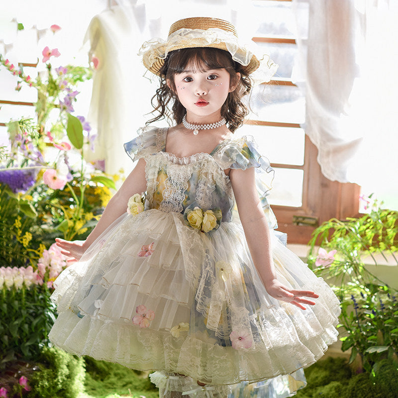 Girls Emerald Garden Twirl Dress - Lolita Tulle Party Gown