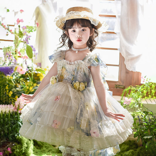 Girls Emerald Garden Twirl Dress - Lolita Tulle Party Gown
