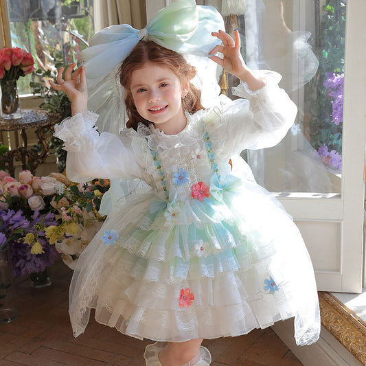 Girls Floral Print Twirl Dress - Soft Cotton Party Dress