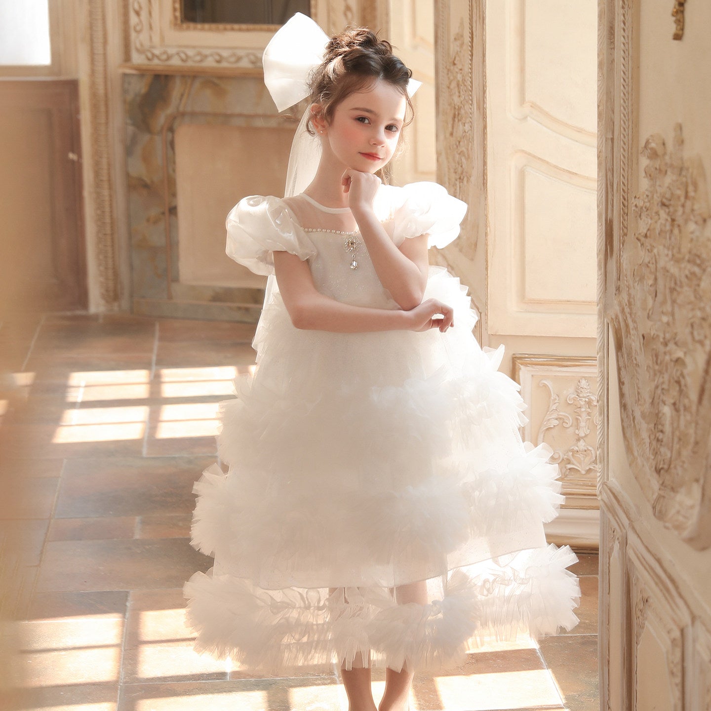 Girls White Tulle Tutu Birthday Dress - Twirl Party Gown
