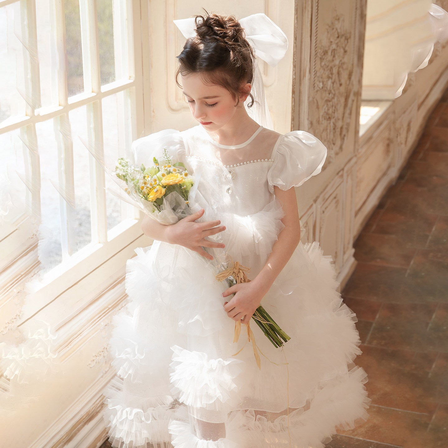 Girls White Tulle Tutu Birthday Dress - Twirl Party Gown