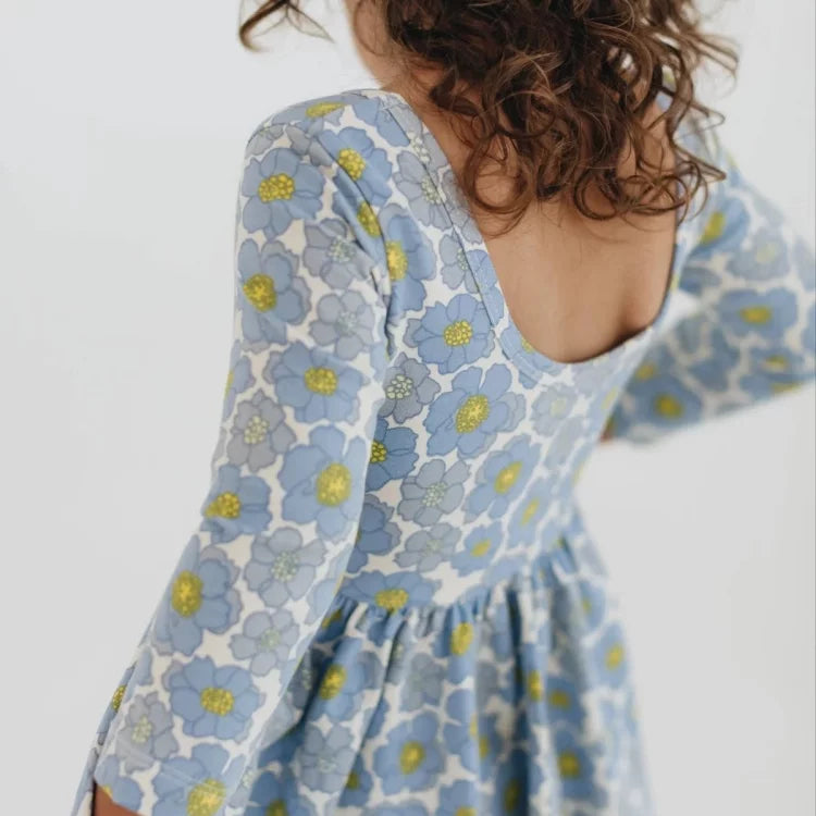 Girls Nordic Linen Dress - Spring Meadow Print