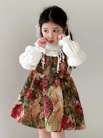 Chinese ink painting two-piece dress set for girls, front view