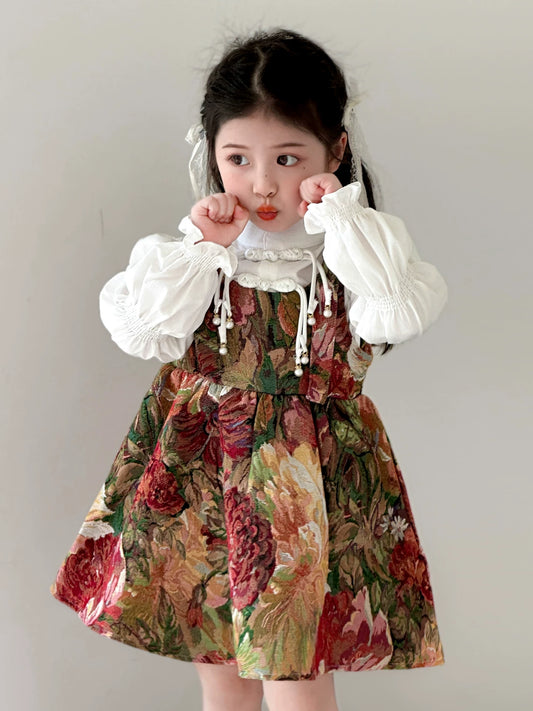 Chinese ink painting two-piece dress set for girls, front view