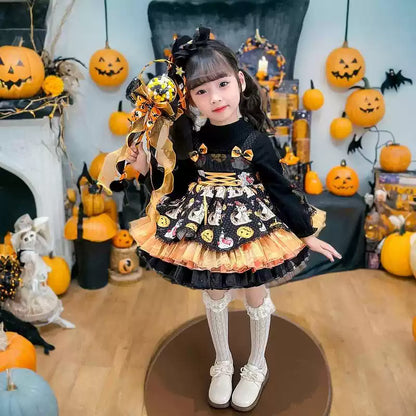 Girls Halloween Witch Lolita Dress - Black Puffy Princess Gown, Unlined or Fleece-Lined