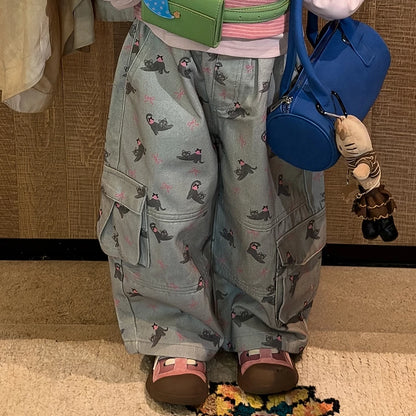 Girls Striped Star Tee Two-Piece & Cartoon Cargo Pants Set - Autumn Mix & Match