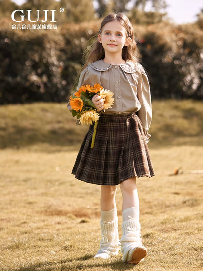Girls Plaid Pleated Skirt - School Uniform JK Style Midi
