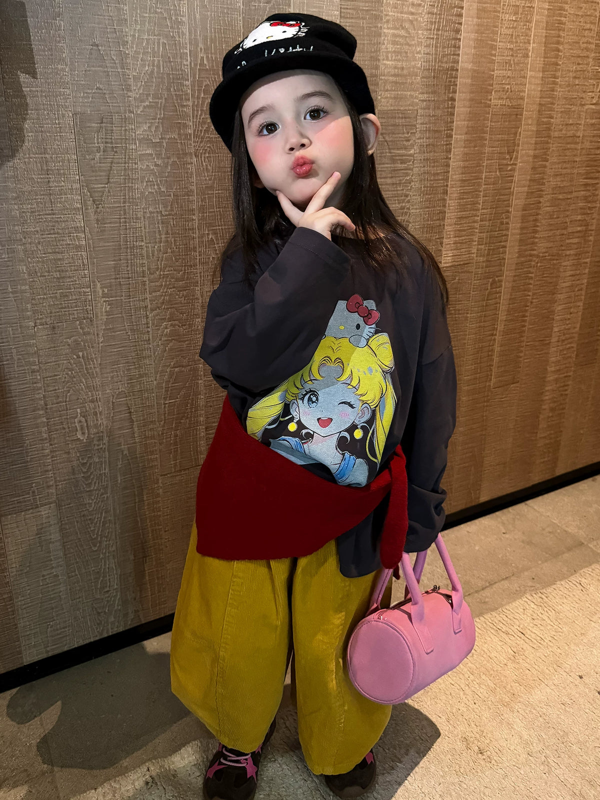 Girls Cartoon Tee & Corduroy Pants Set - Cosy Autumn Two-Piece