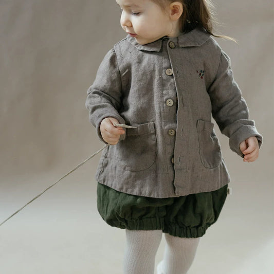 Kids Linen Crew-Neck Jacket - Little-Alice Autumn Cardigan Coat