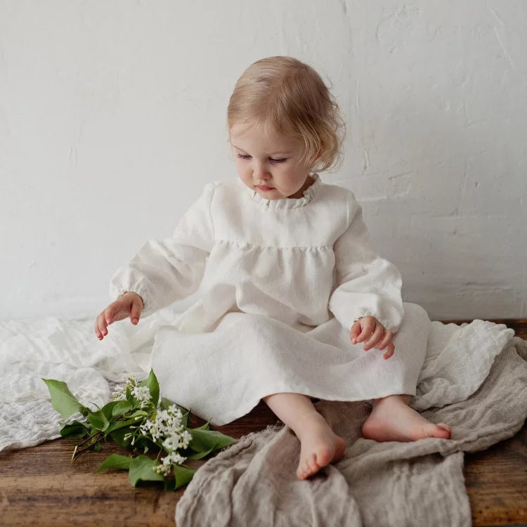 Nordic Pure Linen Girls Coat - Custom Embroidered Autumn Jacket