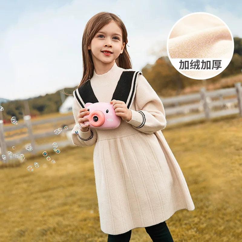 Girls Fleece-Lined Knit Dress - Preppy Princess Sweater Dress