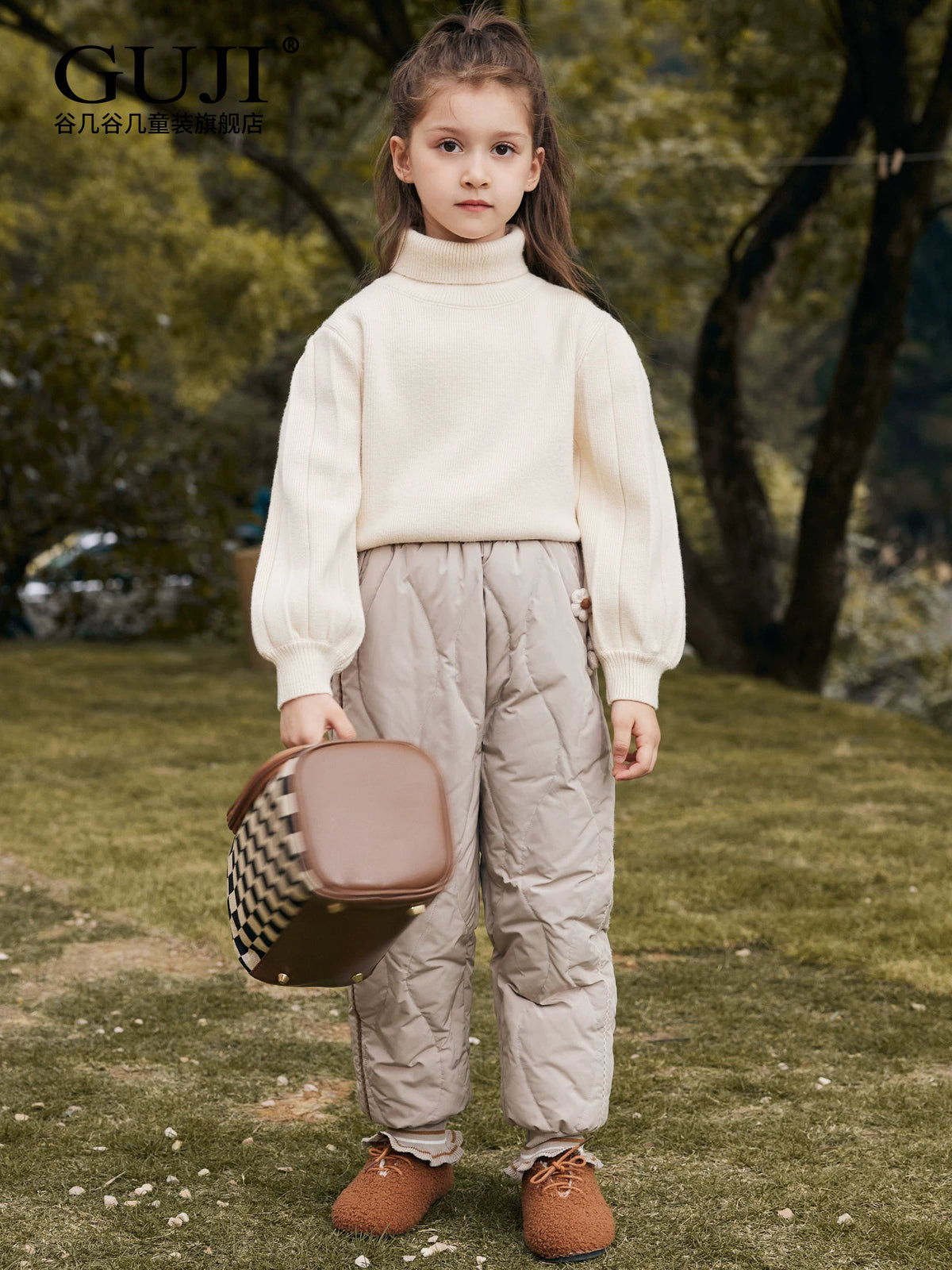 Girls Down-Lined Winter Pants - High-Waist Windproof Warm Trousers