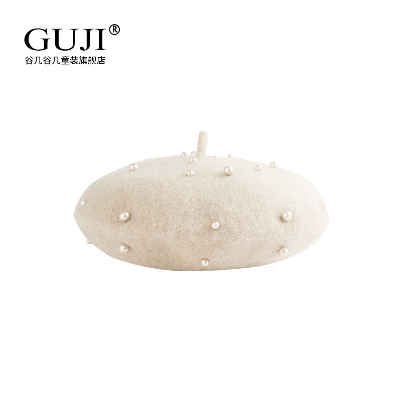 Girls Beret Hat - Wool / Pearl / Knit Artist Cap, 2 Sizes