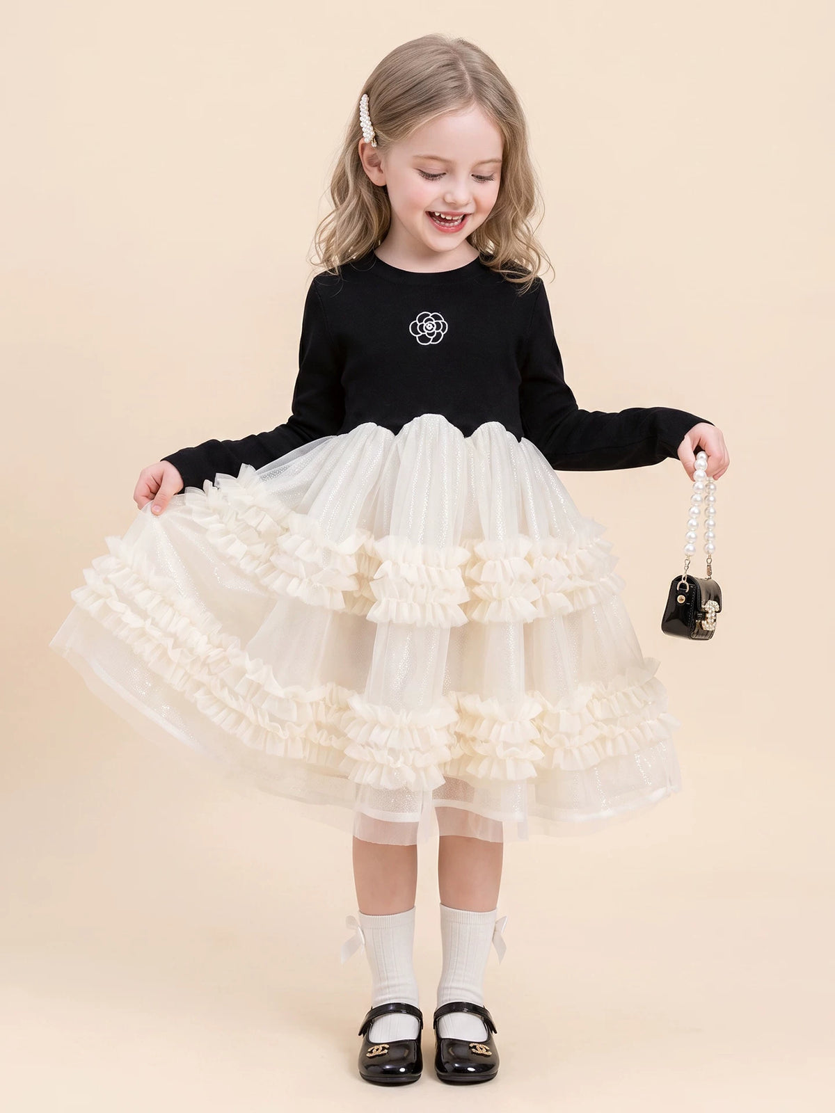 Girls Black Little-Classics Mesh Dress - Sparkling Princess Dress