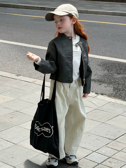 Girls Wide-Leg Trousers - Lazy-Style Korean Autumn Separates