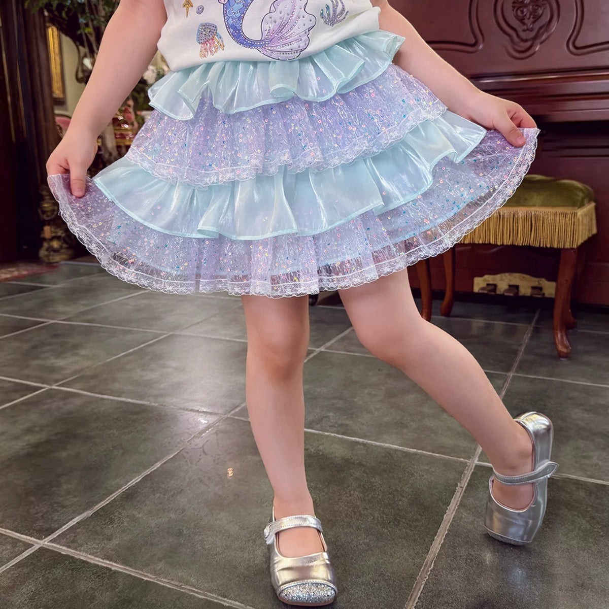 Girls Cartoon Tee & Cake Skirt Set - Sweet Summer Mix & Match
