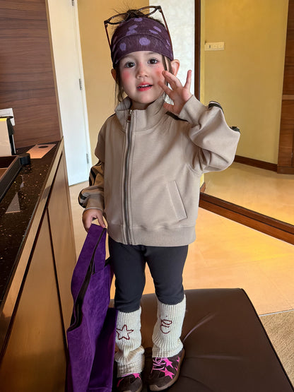 Girls Stand-Collar Zip Jacket & Leggings Set - Sporty Korean Autumn Two-Piece