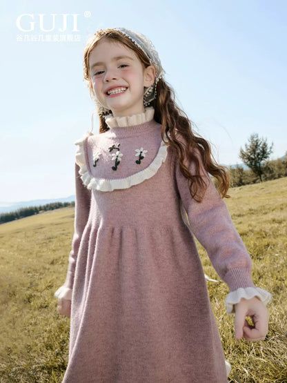 Girls Embroidered Princess Sweater Dress - Sweet Knit Midi