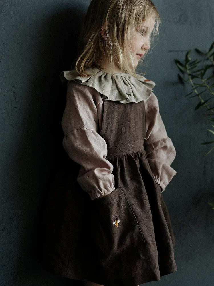 Girls Pure Linen Dress - Big-Love Series Embroidered Autumn