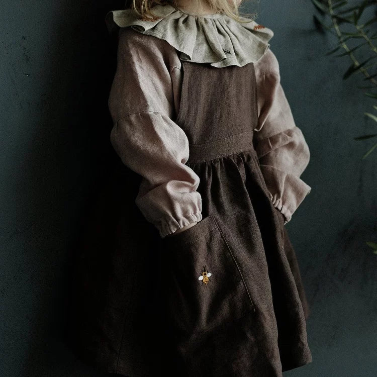 Girls Pure Linen Dress - Big-Love Series Embroidered Autumn