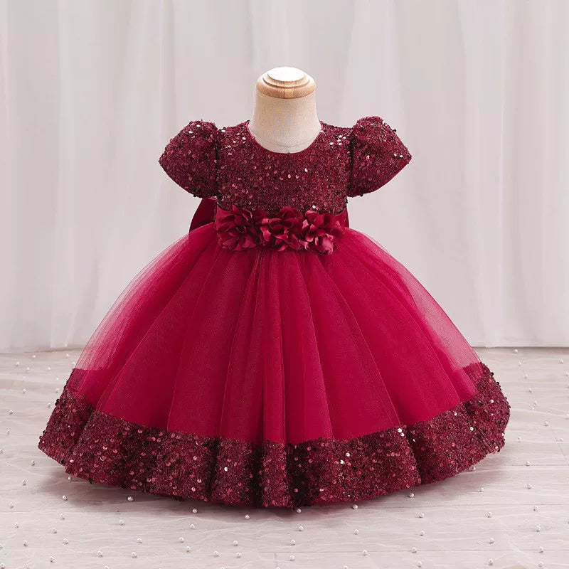 Puff Sleeve Bow Princess Dress - Floral Party Dress