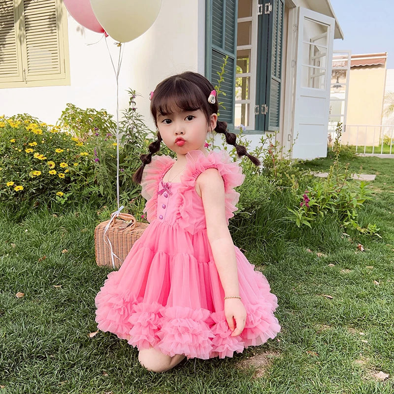 Girls Tulle Tutu Dress - Waist-Defined Puffy Princess Dress