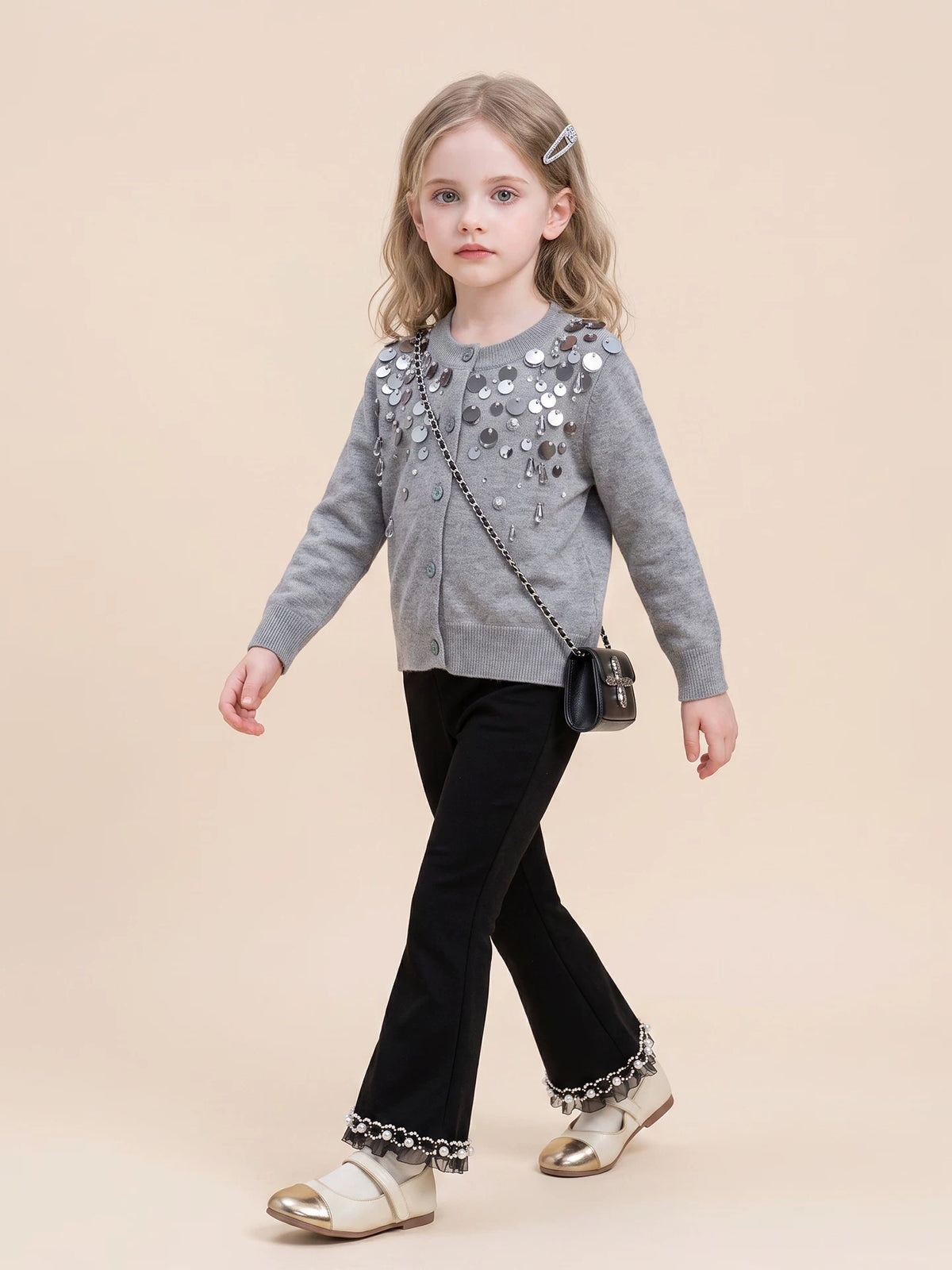 Girls Sequin Knit Cardigan - Soft Andrea-Yarn Top & Set Options