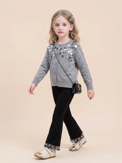 Girls Sequin Knit Cardigan - Soft Andrea-Yarn Top & Set Options