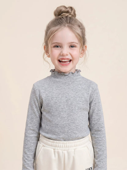 Girls Half-Turtleneck Base Layer - Lettuce-Edge Long-Sleeve Top