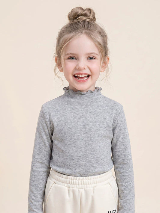 Girls Half-Turtleneck Base Layer - Lettuce-Edge Long-Sleeve Top