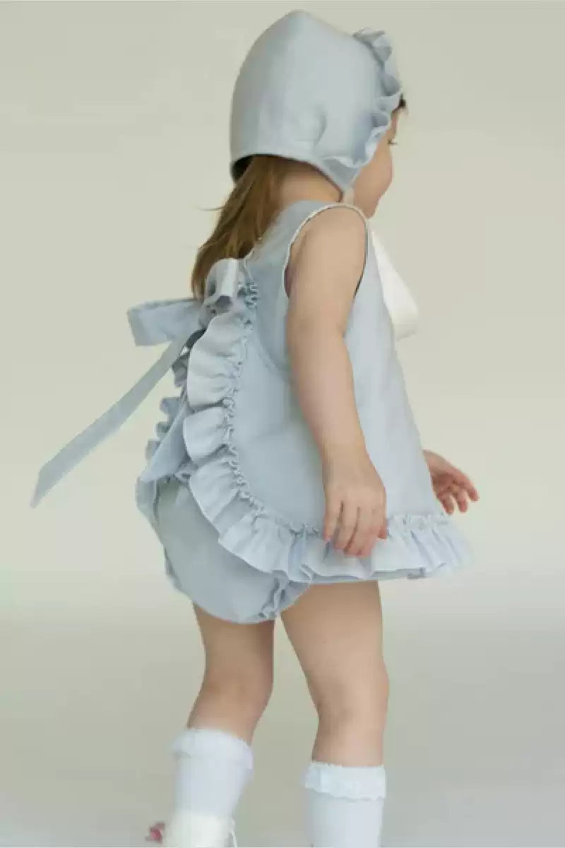 Linen Shorts & Vest Set - Bow-Tie Hand-Embroidered Two-Piece