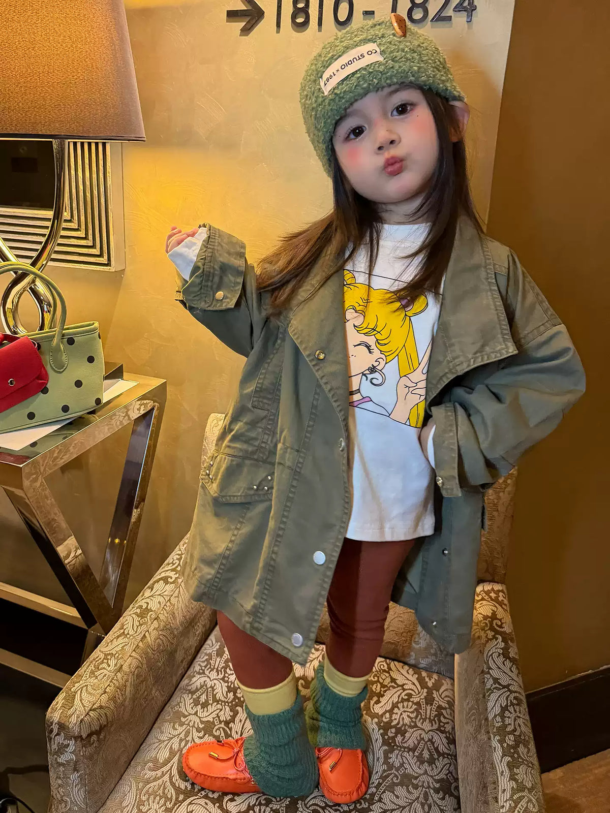 Girls Mid-Length Trench Coat, Top & Leggings Set - Korean Autumn Separates