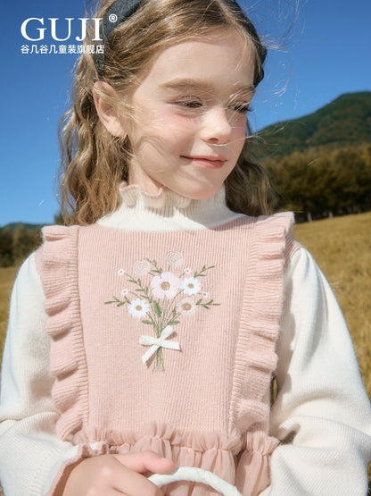Girls Pink Princess Sweater Dress - Thick Winter Knit Midi