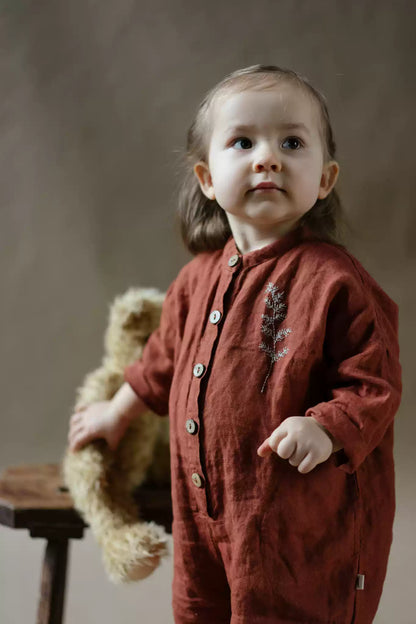 Lithuanian Linen Baby Playsuit - Light Embroidered Onesie