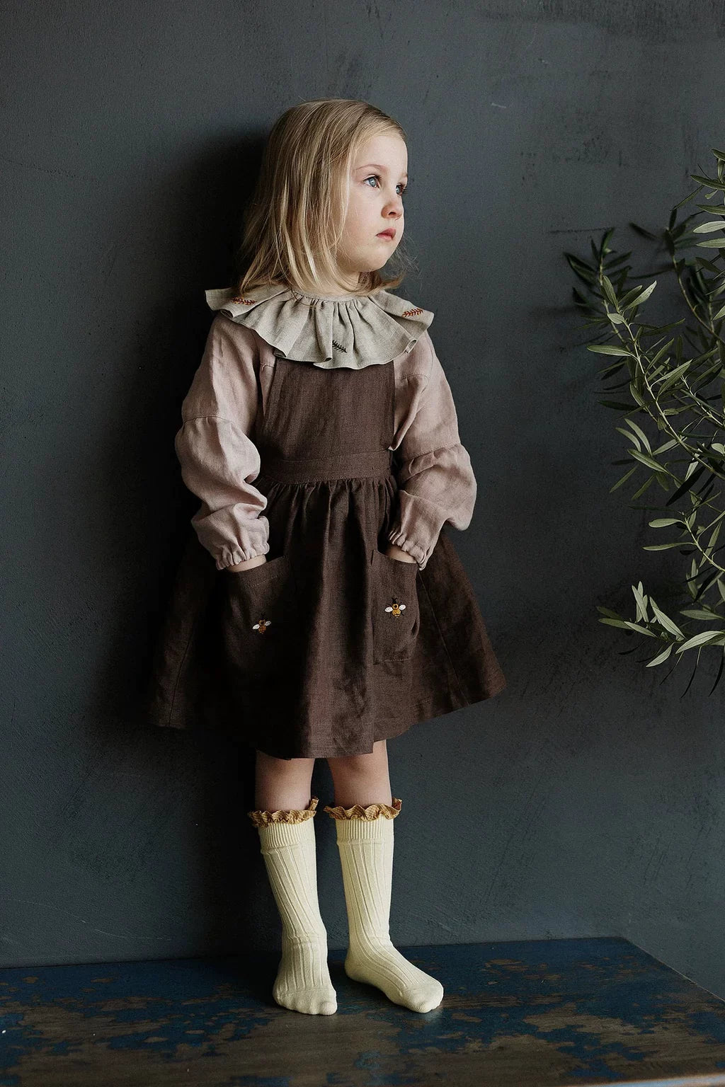 Alice Linen Pinafore Dress - Cute Embroidered Jumper Dress