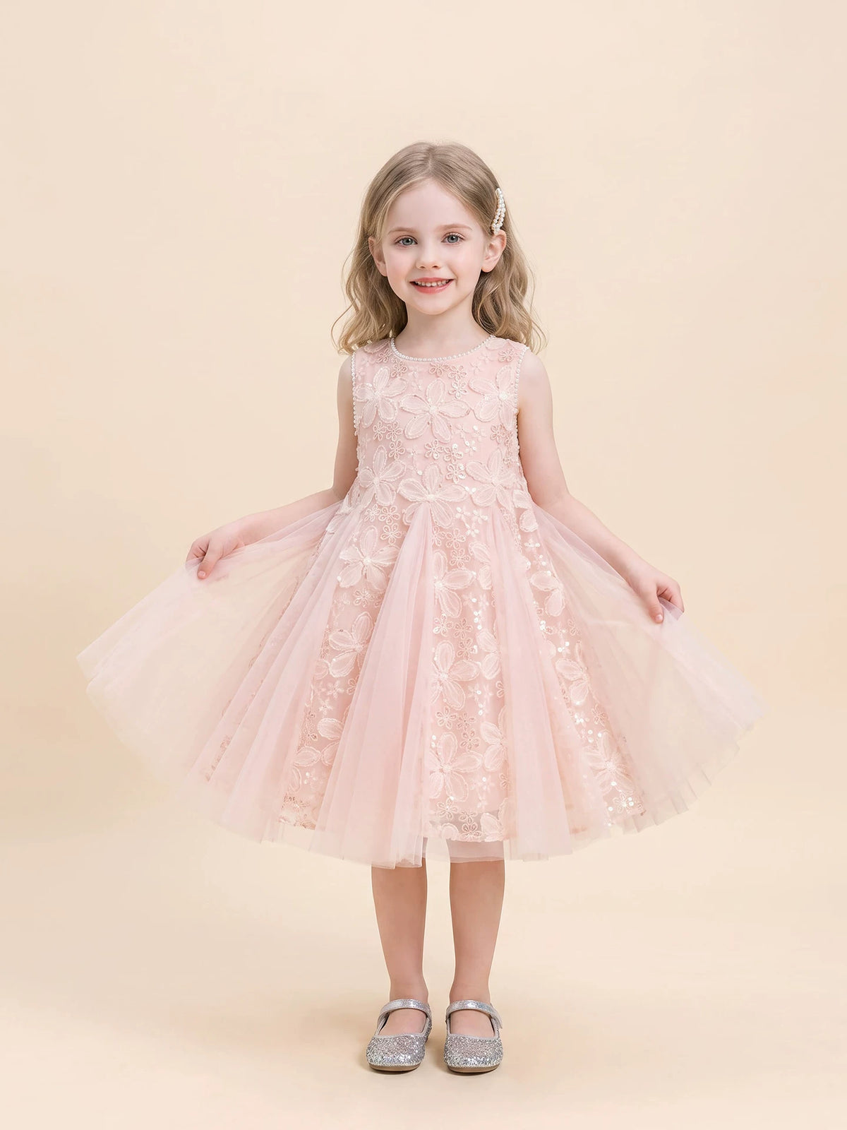 Girls Sleeveless Lace Princess Dress - Premium Puffy Tulle Jumper
