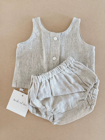 Belgian Pure Linen Baby Set - Sleeveless Romper & Bubble Pants