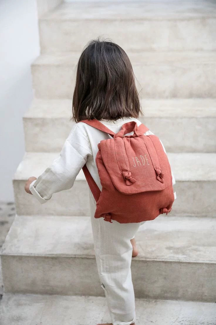 Linen Preppy Kids Backpack - Custom Name Embroidery