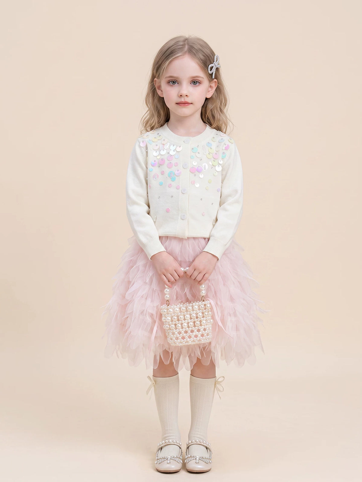 Girls Sequin Knit Cardigan - Soft Andrea-Yarn Top & Set Options