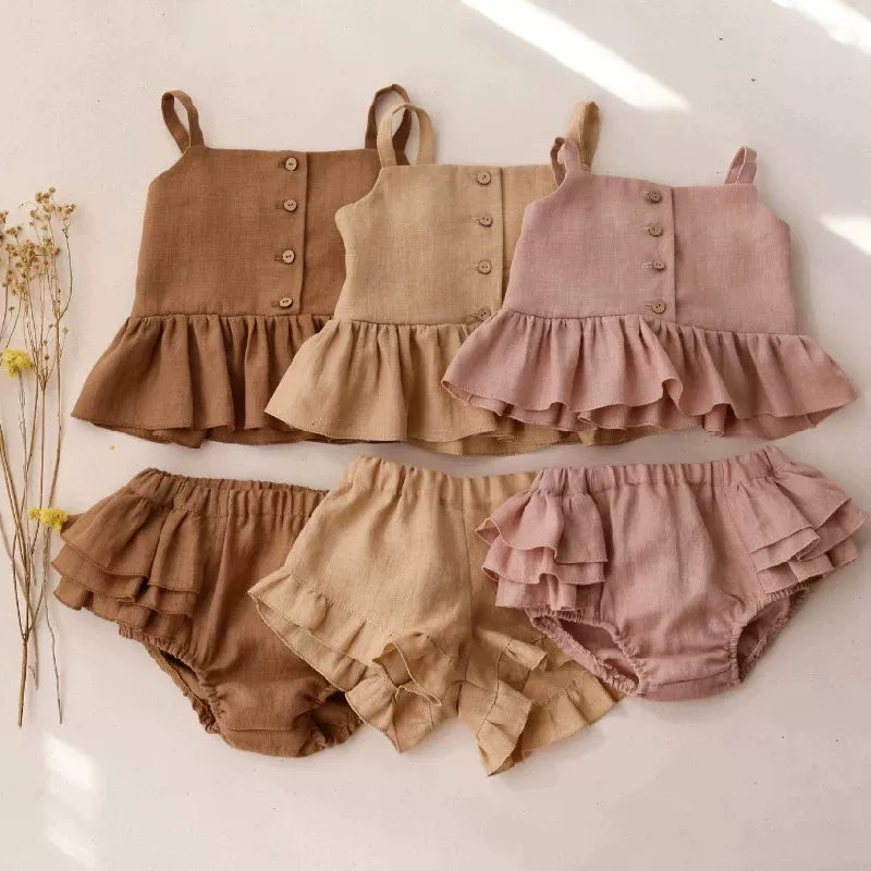 Girls Linen Cami & Shorts Set - Custom Embroidery Two-Piece