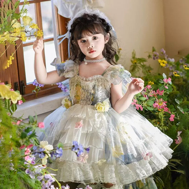 Girls Flower-Fairy Lolita Dress - Jumper Dress with Train & Base Top Options