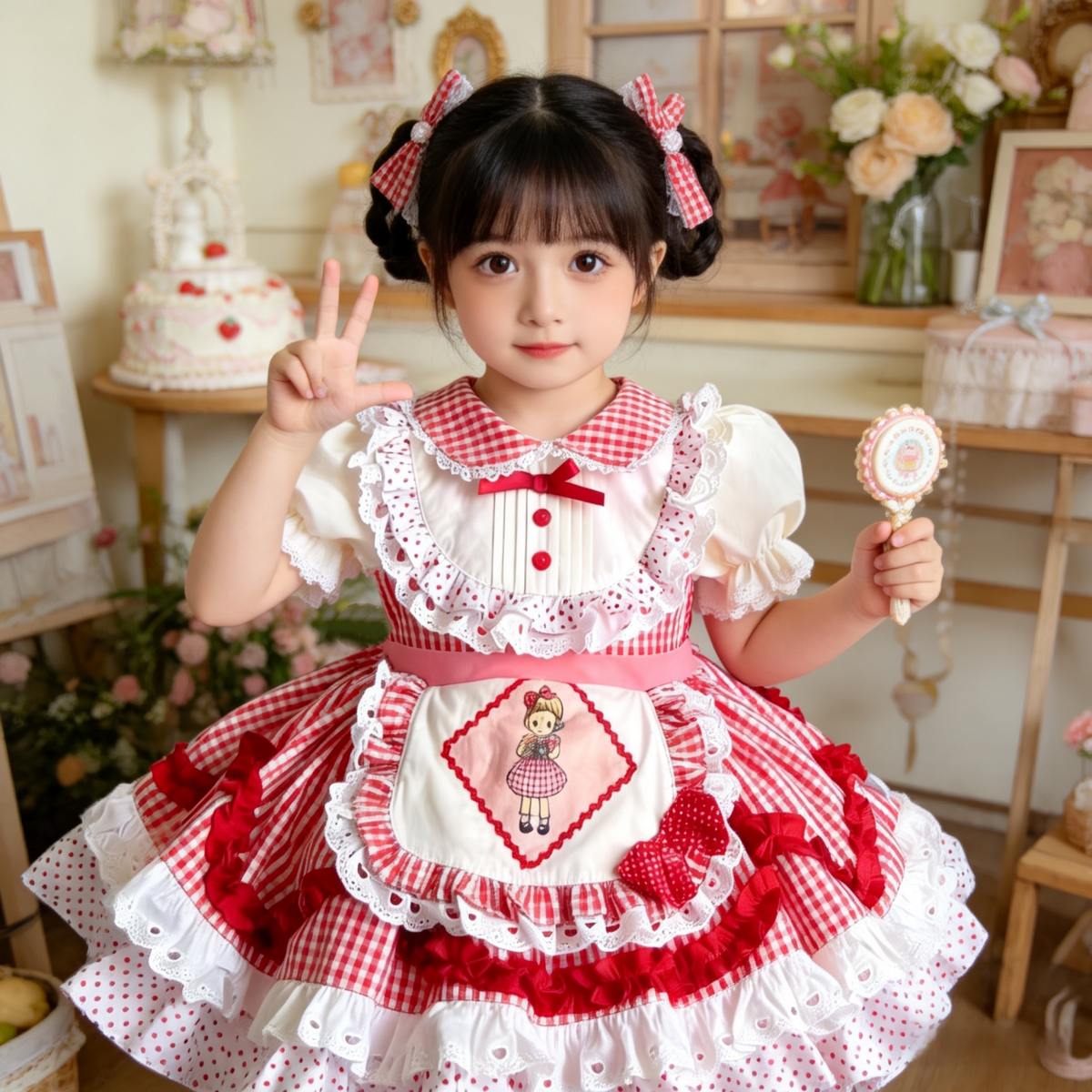 Girls Lolita Birthday Dress - Puffy Princess Gown with Hair Accessory Option