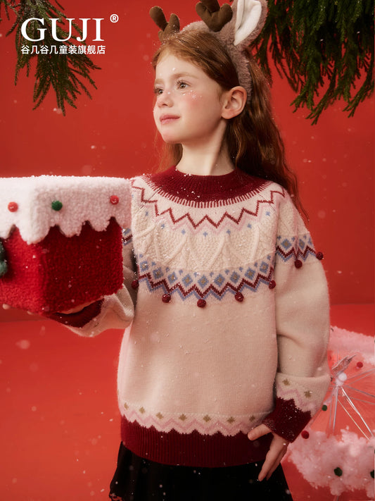 Girls Christmas Knit Sweater - Festive Red Base Layer Top