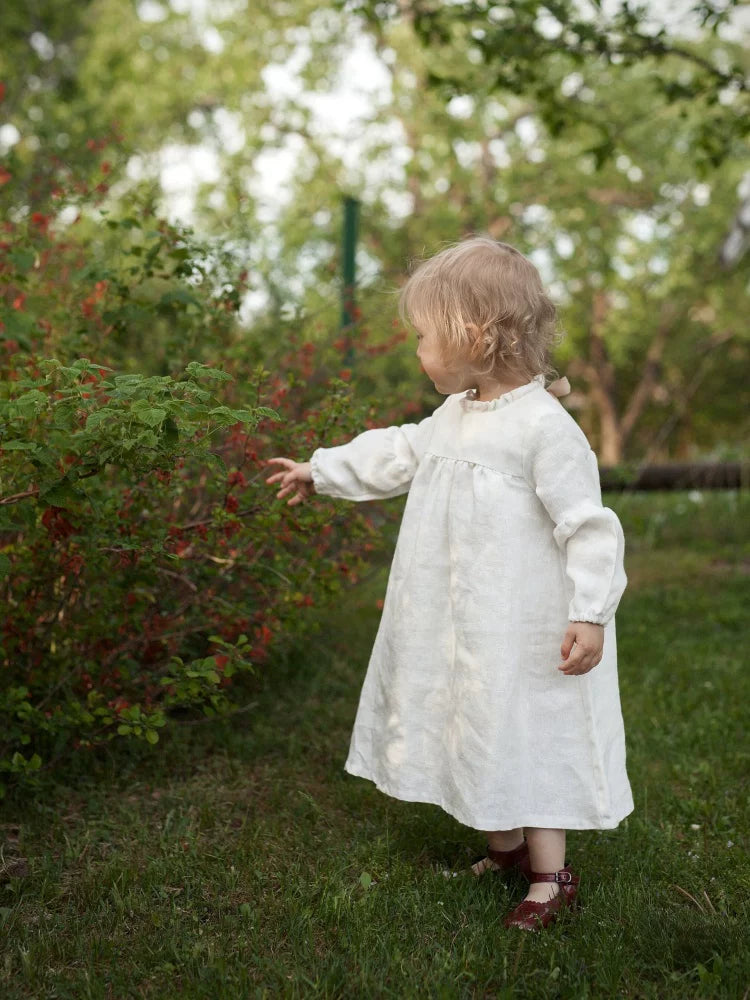 Nordic Pure Linen Girls Coat - Custom Embroidered Autumn Jacket