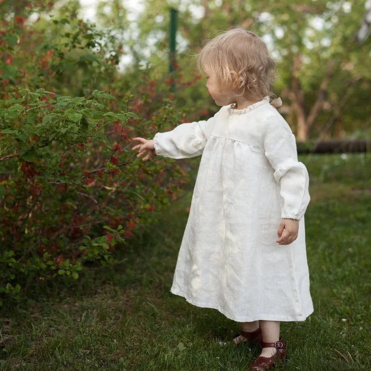 Nordic Pure Linen Girls Coat - Custom Embroidered Autumn Jacket