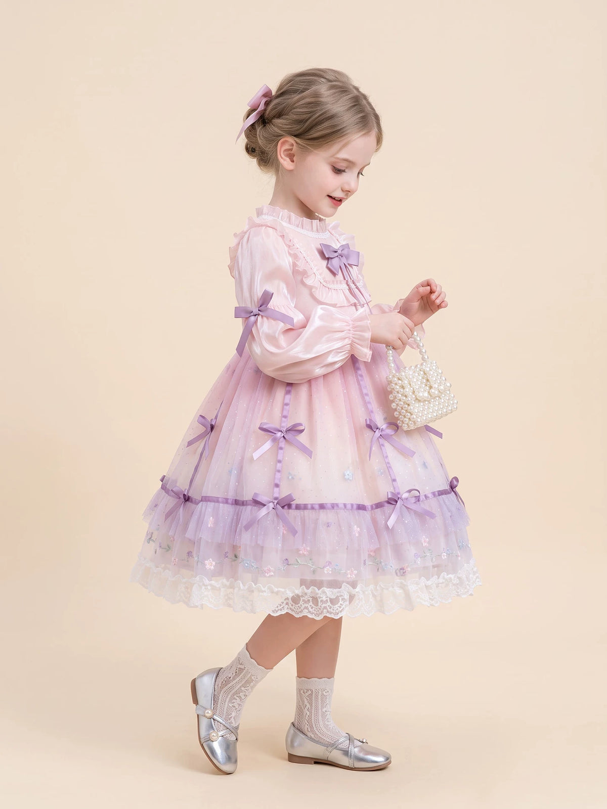 Girls Lolita Birthday Dress - Puffy Tulle Gown, Long or Short Sleeve