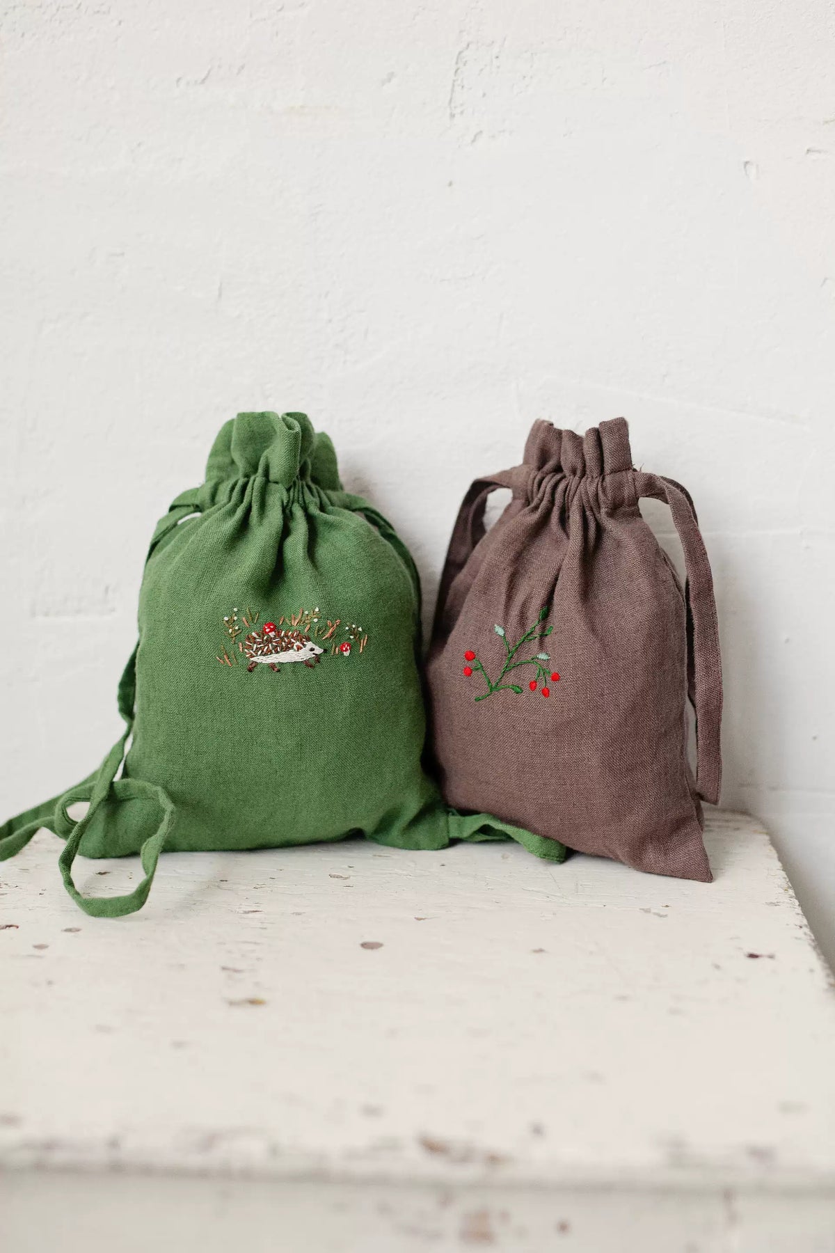 Linen Kids Backpack - Embroidered Animal Daypack, 2 Sizes